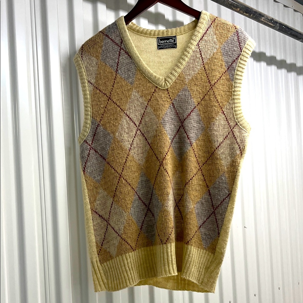 Argyle Pattern Men's Sweater‎ Vest - Yellow and Gray